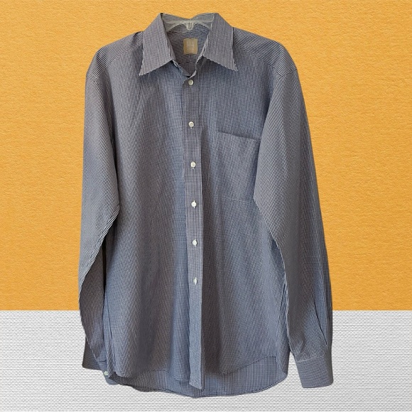 Ike Behar Other - Ike Behar Navy Checkered Button Down Shirt, Cotton, Long Sleeve, Sz XL